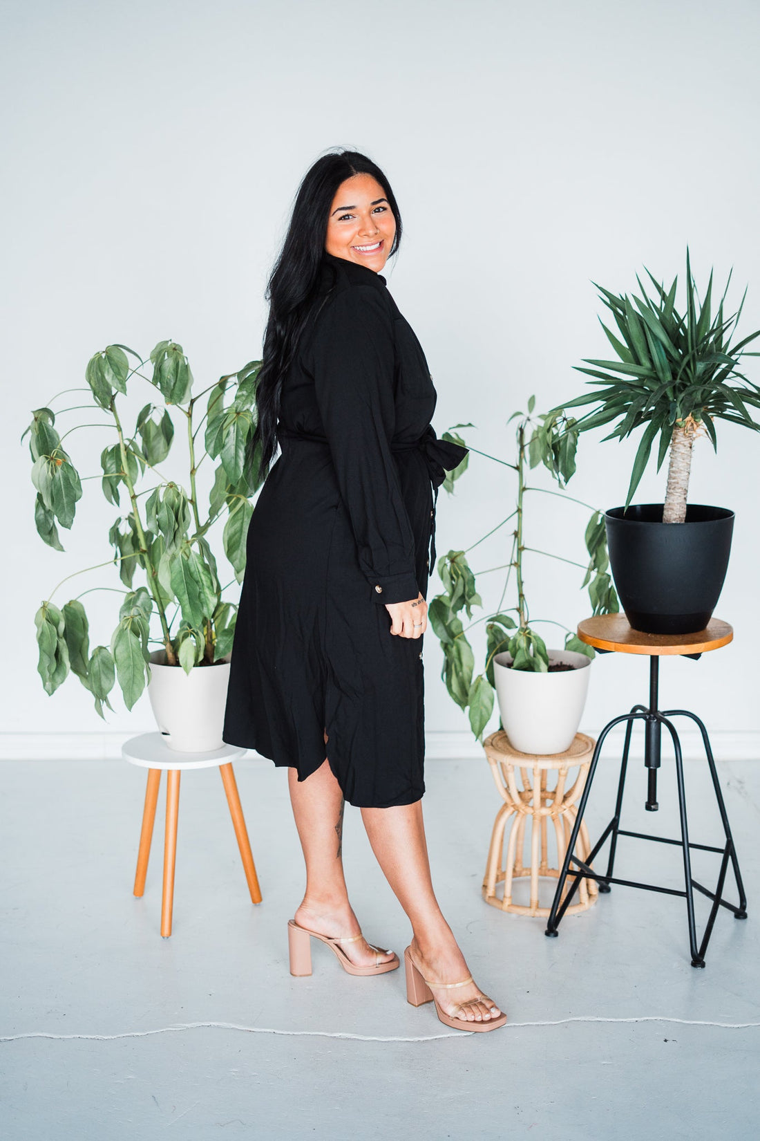 Black Belted Long Dress - Whiskey Skies - JADE BY JANE