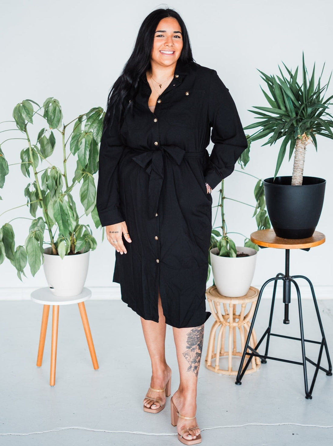 Black Belted Long Dress - Whiskey Skies - JADE BY JANE