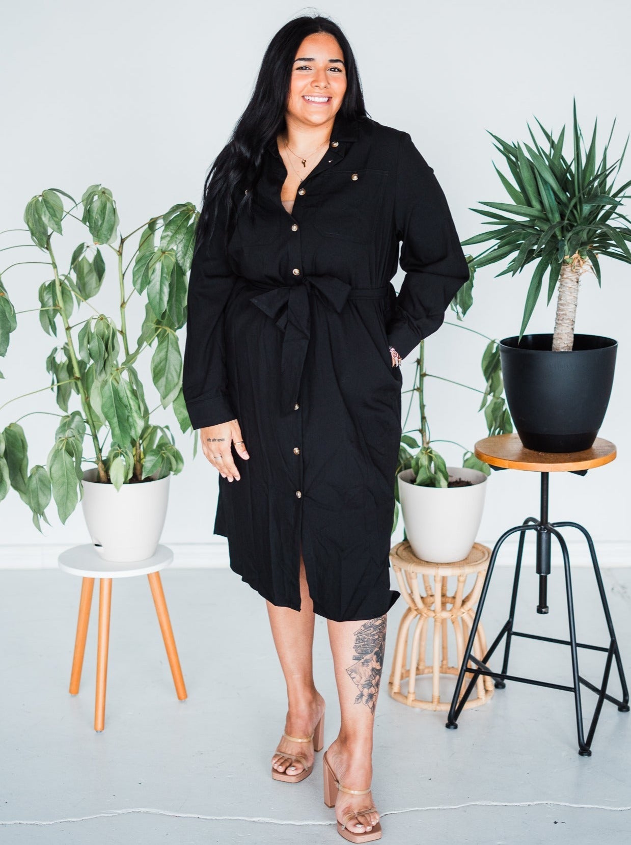 Black Belted Long Dress - Whiskey Skies - JADE BY JANE