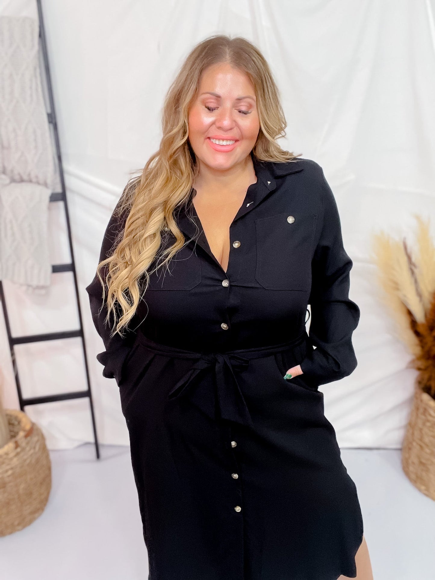 Black Belted Long Dress - Whiskey Skies - JADE BY JANE