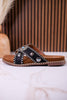 Black "Betsy" Faux Suede Sandals With Turquoise Concho Accents - Whiskey Skies - VERY G