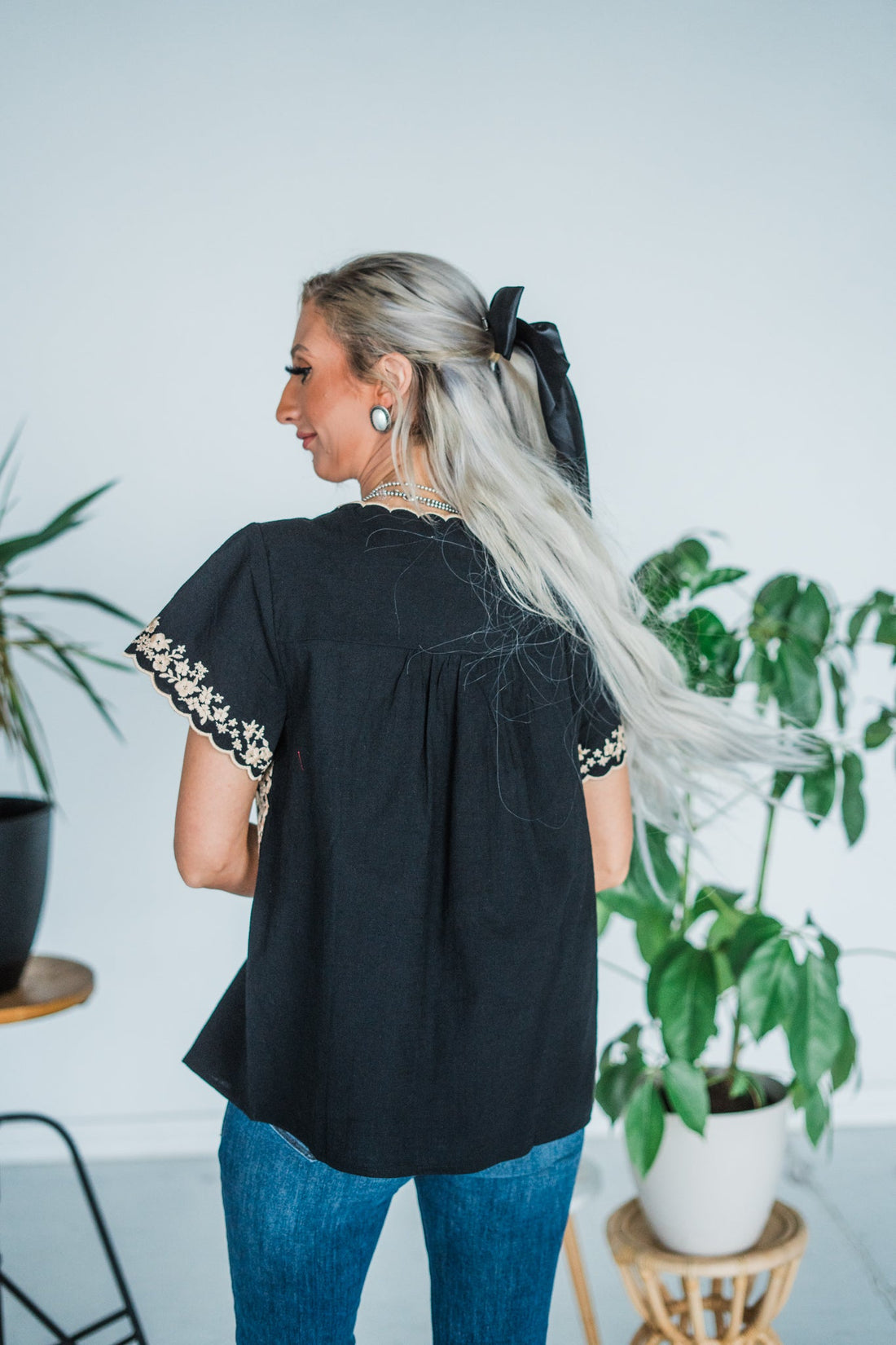 Black Blouse with Taupe Embroidery - Whiskey Skies - ANDREE BY UNIT