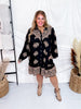 Black Border Printed Challis Long Sleeve Shirt Dress - Whiskey Skies - EASEL