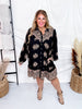Black Border Printed Challis Long Sleeve Shirt Dress - Whiskey Skies - EASEL