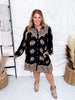 Black Border Printed Challis Long Sleeve Shirt Dress - Whiskey Skies - EASEL