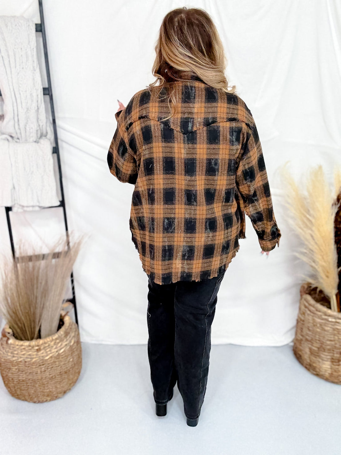 Black & Brown Long Sleeve Plaid Button Down Top - Whiskey Skies - WHITE BIRCH