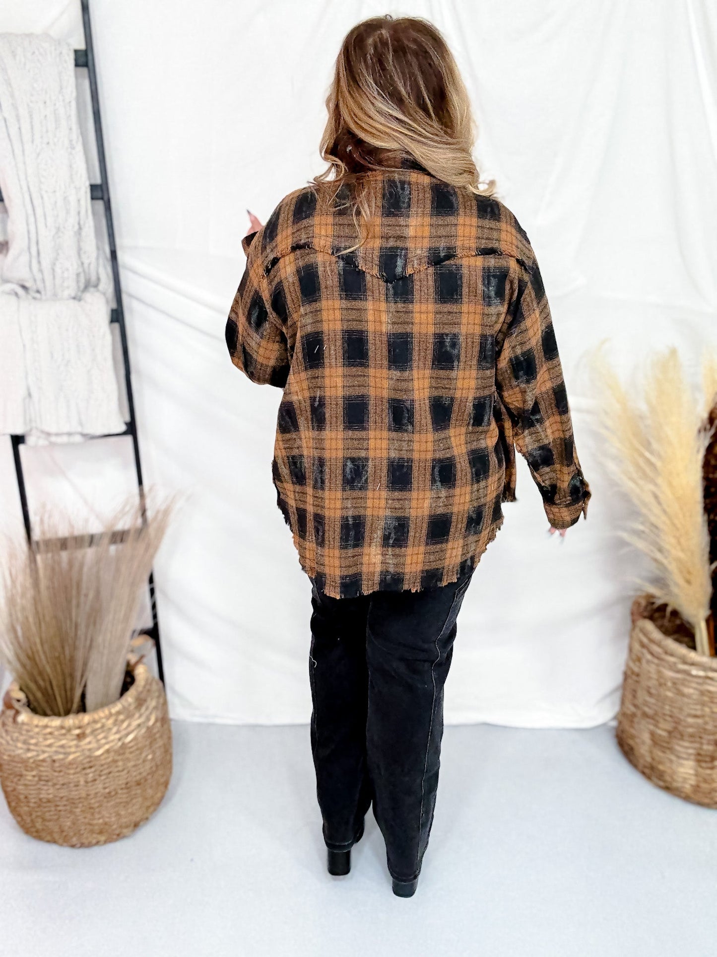Black & Brown Long Sleeve Plaid Button Down Top - Whiskey Skies - WHITE BIRCH