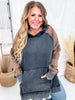 Black & Brown Plaid Mineral Wash Pouch Pocket Hi - Lo Hoodie - Whiskey Skies - JADE BY JANE