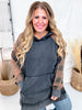 Black & Brown Plaid Mineral Wash Pouch Pocket Hi - Lo Hoodie - Whiskey Skies - JADE BY JANE