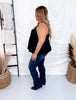 Black Bubble Hem Tank Top With Square V-Neck - Whiskey Skies - WHITE BIRCH
