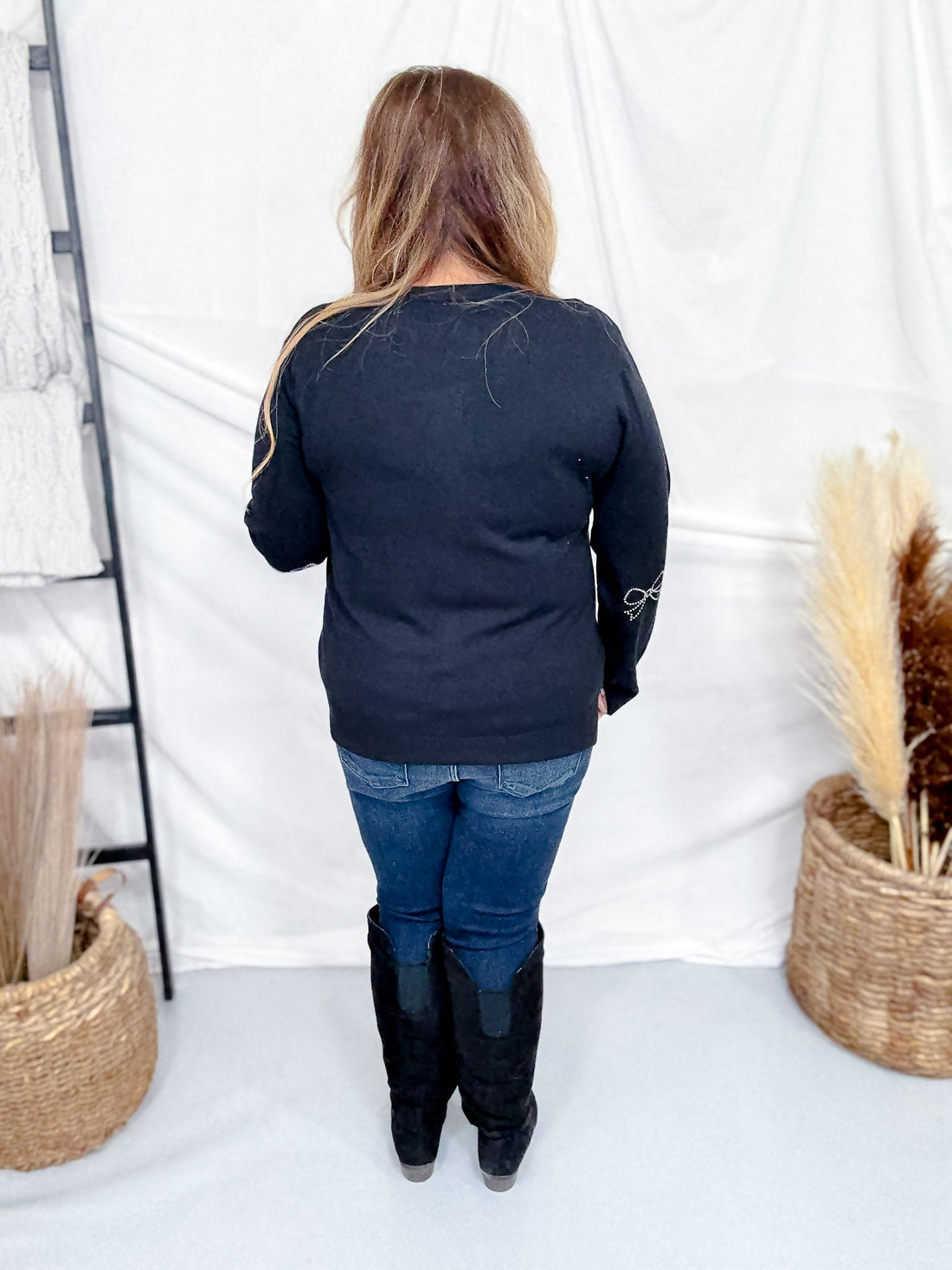 Black Button Front Cardigan With Rhinestone Bows - Whiskey Skies - SEW IN LOVE