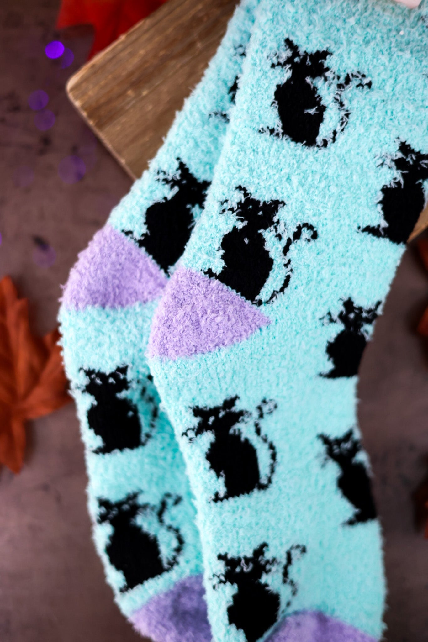 Black Cat Fuzzy Crew Socks - Whiskey Skies - CRESCENT SOCK COMPANY