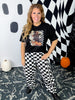 Black Cat & Jack O Lanterns Graphic Tee - Whiskey Skies - FESTIVITEES