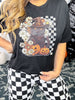 Black Cat & Jack O Lanterns Graphic Tee - Whiskey Skies - FESTIVITEES
