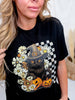 Black Cat & Jack O Lanterns Graphic Tee - Whiskey Skies - FESTIVITEES