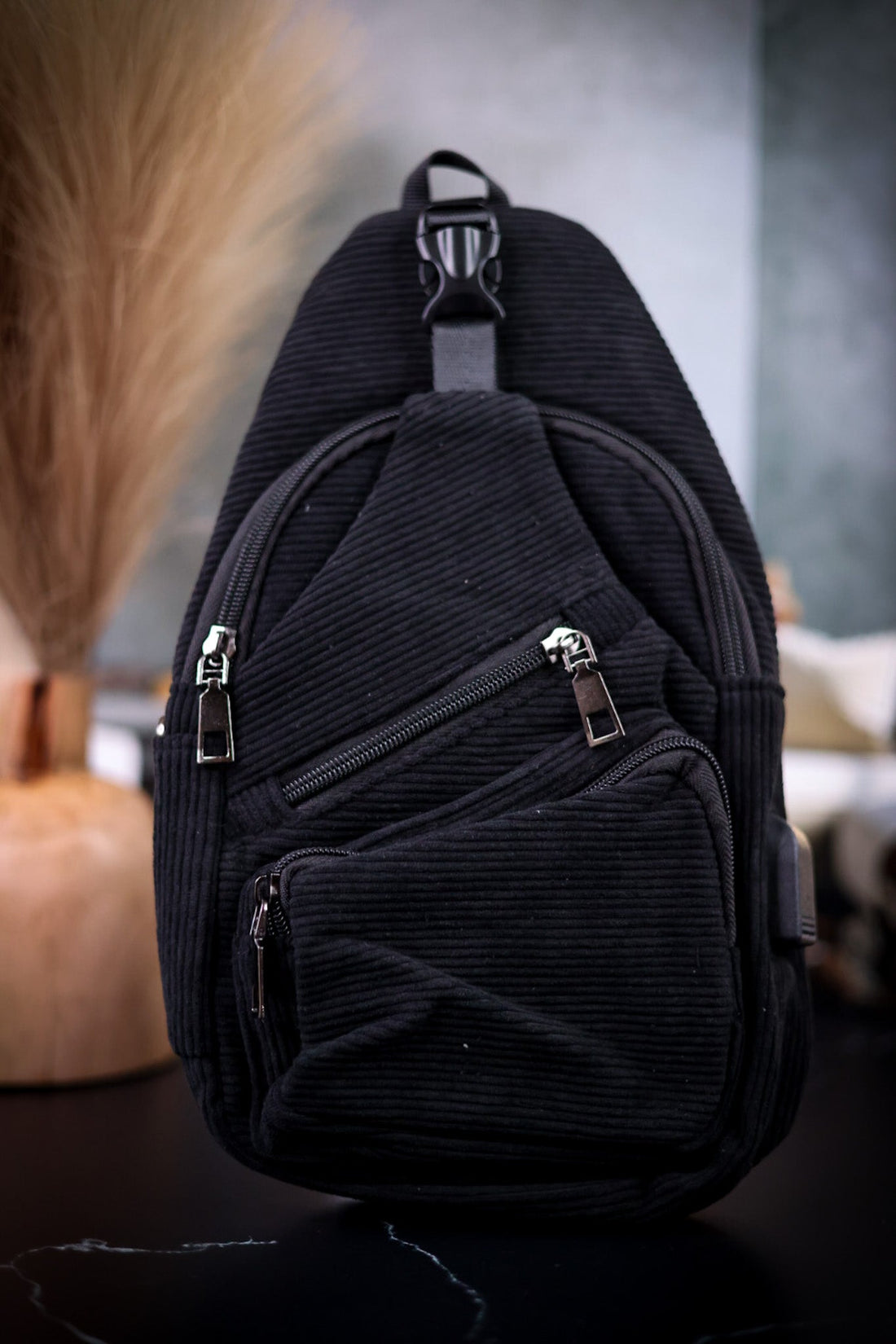 Black Corduroy Anti - Theft Daypack - Whiskey Skies - CALLA PRODUCT