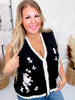 Black & Cream Antique Floral Embroidered Lace Sweater Knit Vest Top - Whiskey Skies - DAVI & DANI