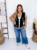 Black & Cream Antique Floral Embroidered Lace Sweater Knit Vest Top - Whiskey Skies - DAVI & DANI