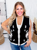 Black & Cream Antique Floral Embroidered Lace Sweater Knit Vest Top - Whiskey Skies - DAVI & DANI