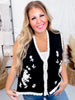 Black & Cream Antique Floral Embroidered Lace Sweater Knit Vest Top - Whiskey Skies - DAVI & DANI