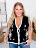 Black & Cream Antique Floral Embroidered Lace Sweater Knit Vest Top - Whiskey Skies - DAVI & DANI