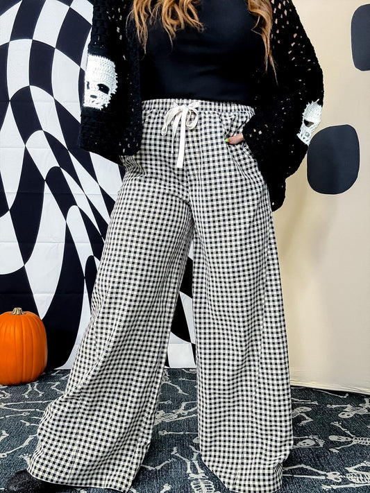 Black & Cream Gingham Wide Leg Pants - Whiskey Skies - HEIMISH