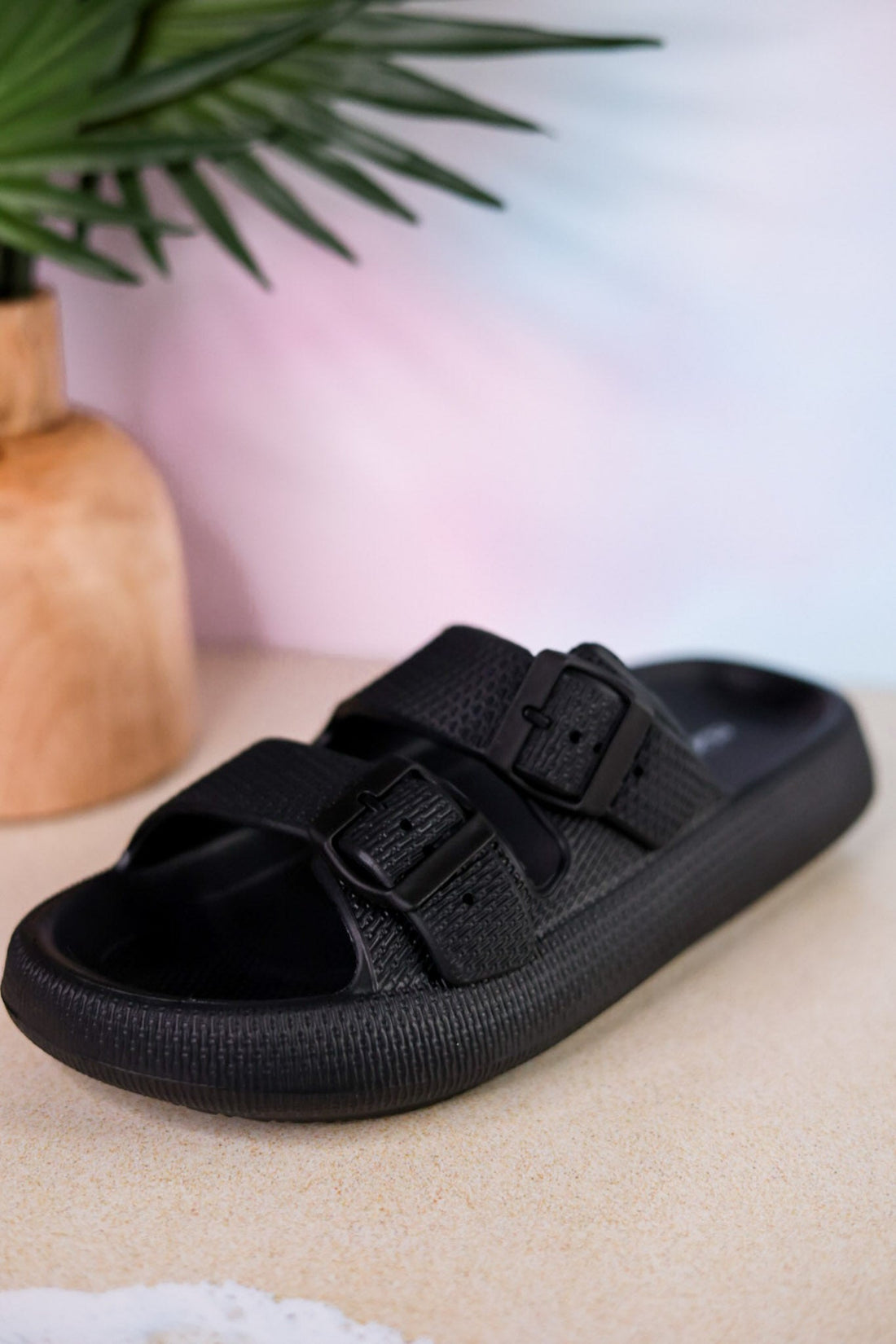 Black Cushioned Waterproof Slides - Whiskey Skies - SPRING FOOTWEAR