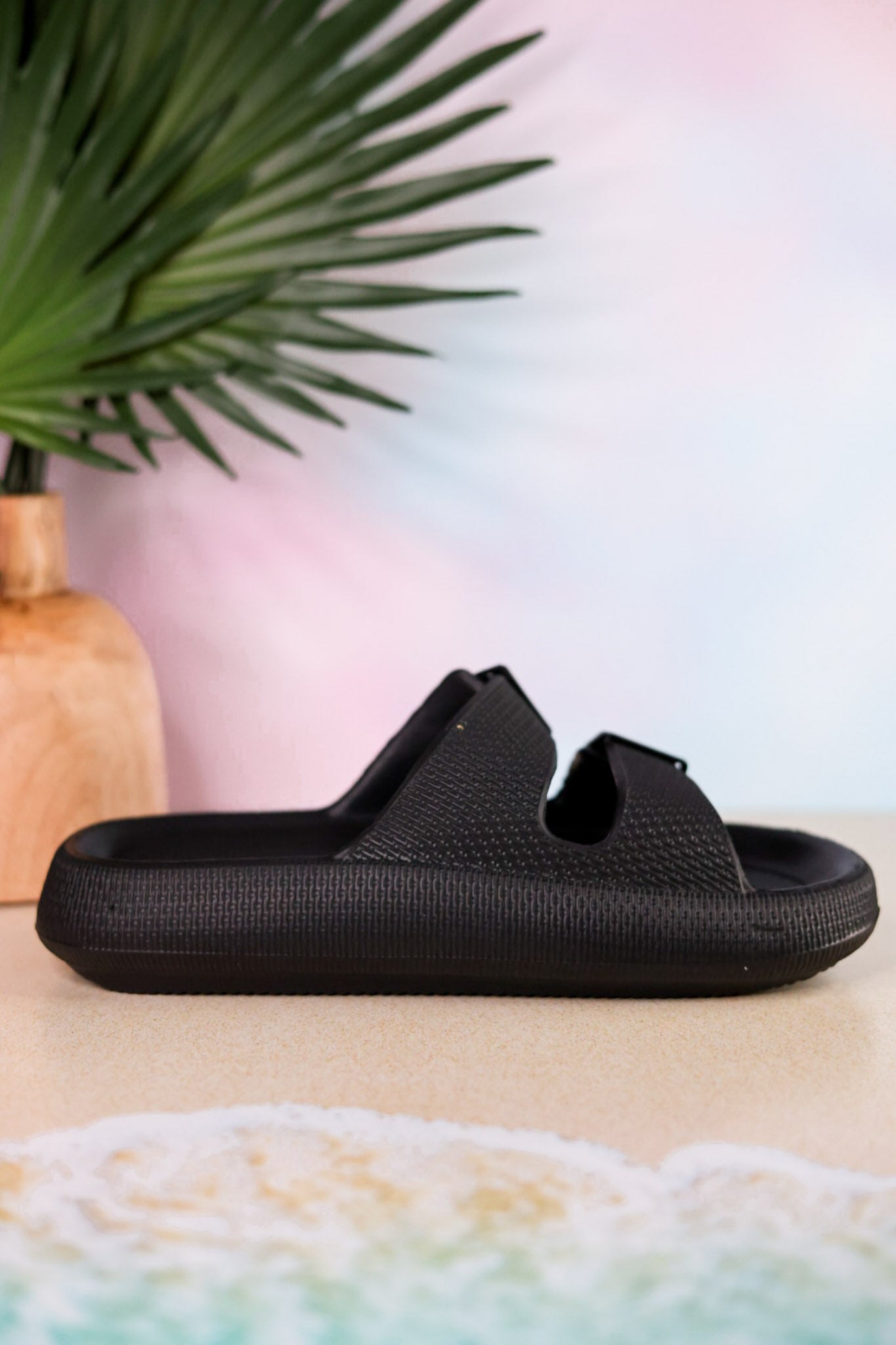 Black Cushioned Waterproof Slides - Whiskey Skies - SPRING FOOTWEAR