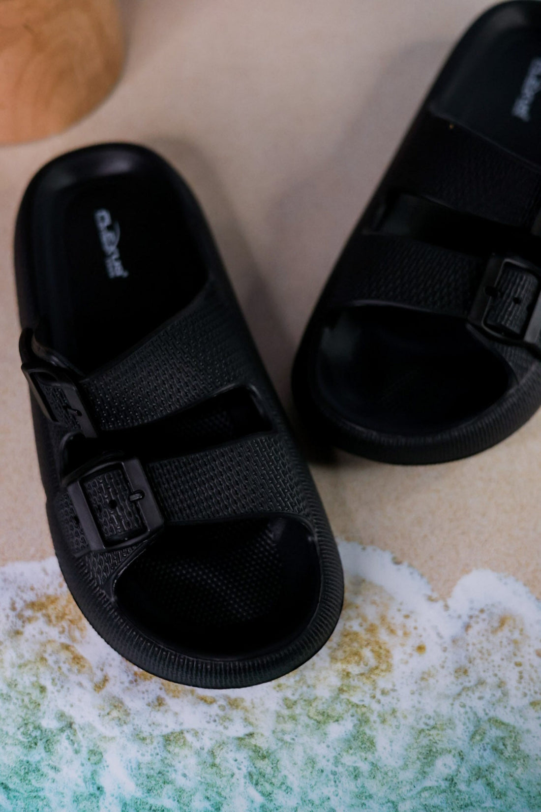 Black Cushioned Waterproof Slides - Whiskey Skies - SPRING FOOTWEAR