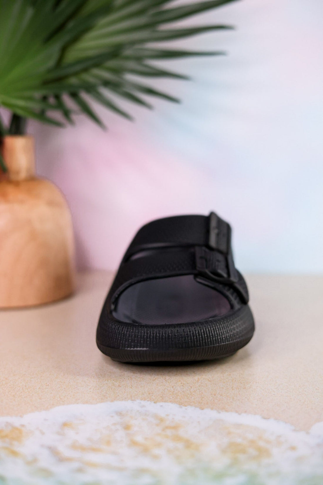 Black Cushioned Waterproof Slides - Whiskey Skies - SPRING FOOTWEAR