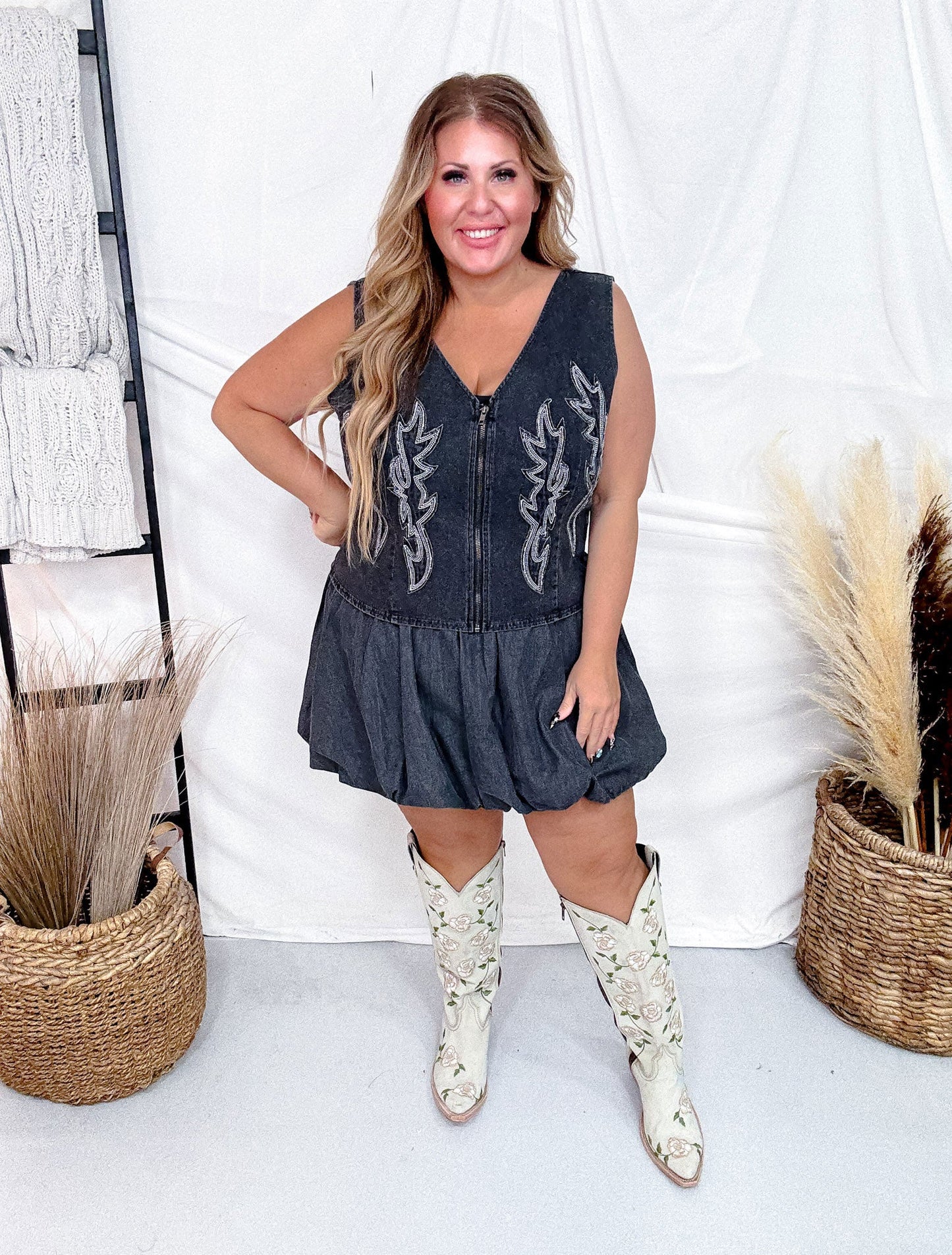 Black Denim Corset Midi Top With Western Stitching - Whiskey Skies - DAVI & DANI
