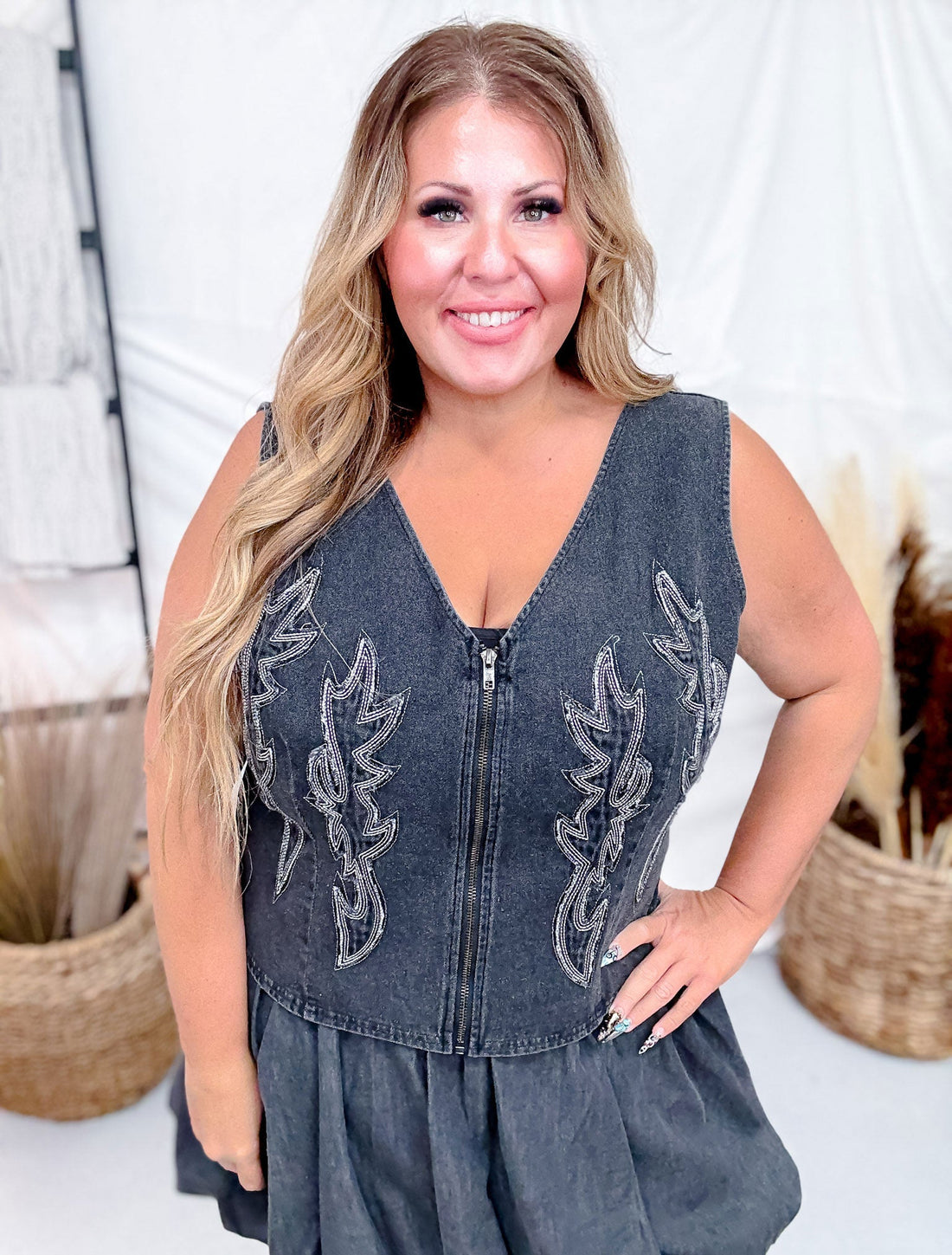 Black Denim Corset Midi Top With Western Stitching - Whiskey Skies - DAVI & DANI