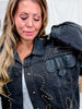 Black Denim Jacket W/ Gunmetal & Bronze Studded Western Details - Whiskey Skies - AZALEA WANG