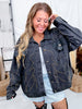 Black Denim Jacket W/ Gunmetal & Bronze Studded Western Details - Whiskey Skies - AZALEA WANG