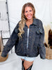 Black Denim Jacket W/ Gunmetal & Bronze Studded Western Details - Whiskey Skies - AZALEA WANG