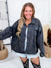 Black Denim Jacket W/ Gunmetal & Bronze Studded Western Details - Whiskey Skies - AZALEA WANG