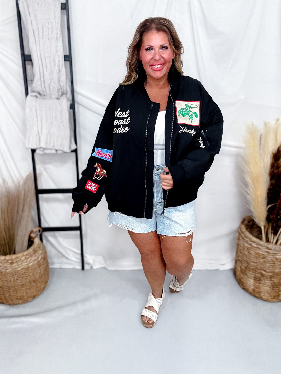 Black Denim Jacket With Western Embroidery - Whiskey Skies - DAVI & DANI