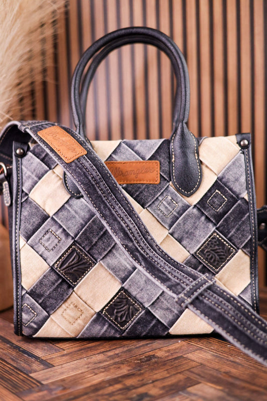 Black Diamond Patterned Wrangler Denim Tote Bag - Whiskey Skies - MONTANA WEST