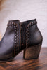 Black Distressed Leather Ankle Booties with Braided Detail - Whiskey Skies - VOLATILE