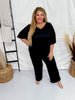 Black Dream Relaxed V - Neck & Capri Lounge Set - Whiskey Skies - SOFTIES