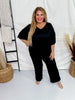 Black Dream Relaxed V - Neck & Capri Lounge Set - Whiskey Skies - SOFTIES
