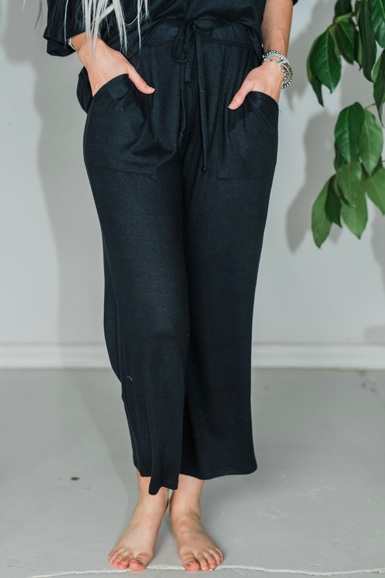 Black Dream Relaxed V - Neck & Capri Lounge Set - Whiskey Skies - SOFTIES