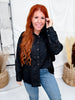Black Embroidered Botanical Print Button Front Top - Whiskey Skies - HEIMISH