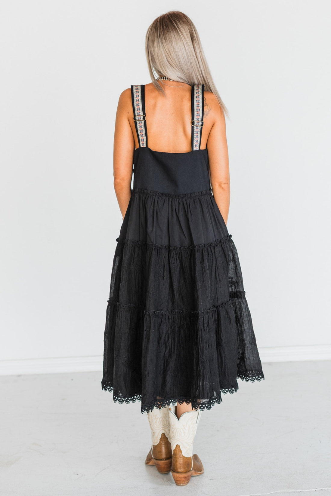 Black Embroidered Lace Pinafore Dress - Whiskey Skies - DAVI & DANI