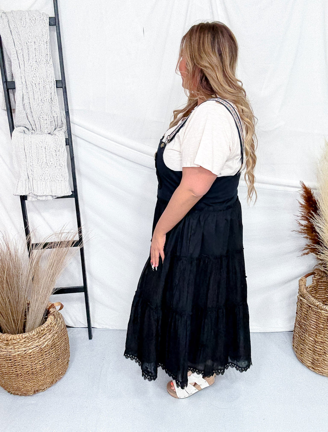 Black Embroidered Lace Pinafore Dress - Whiskey Skies - DAVI & DANI