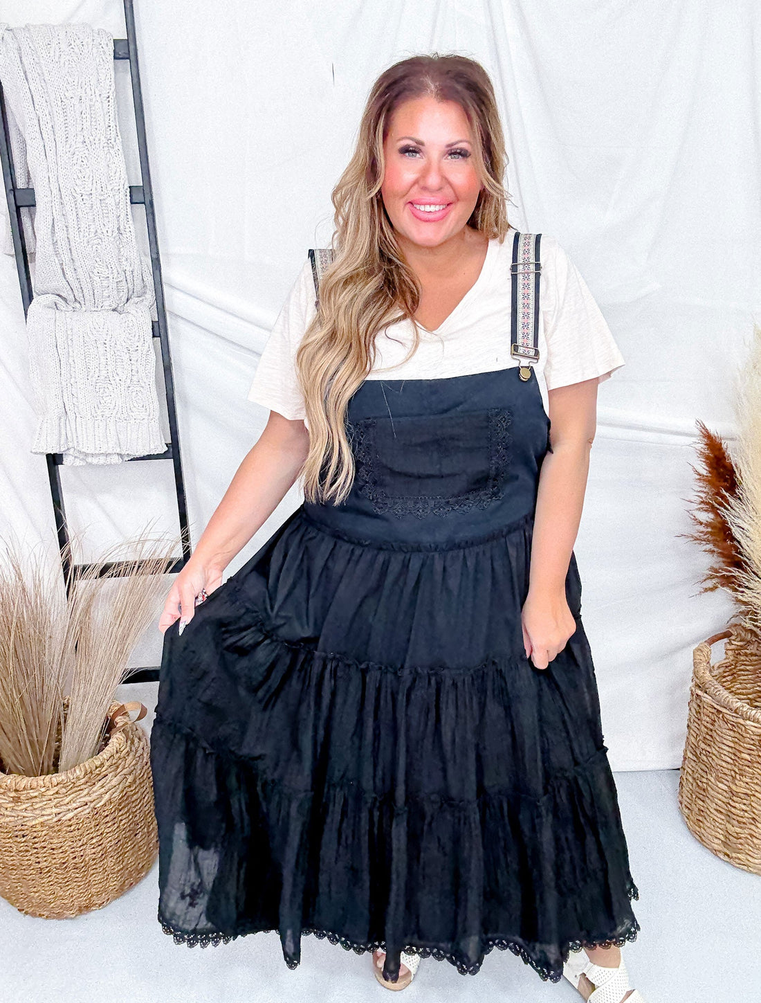 Black Embroidered Lace Pinafore Dress - Whiskey Skies - DAVI & DANI