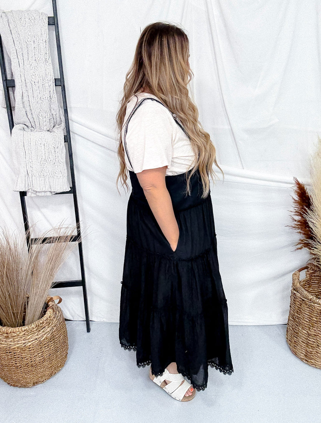 Black Embroidered Lace Pinafore Dress - Whiskey Skies - DAVI & DANI
