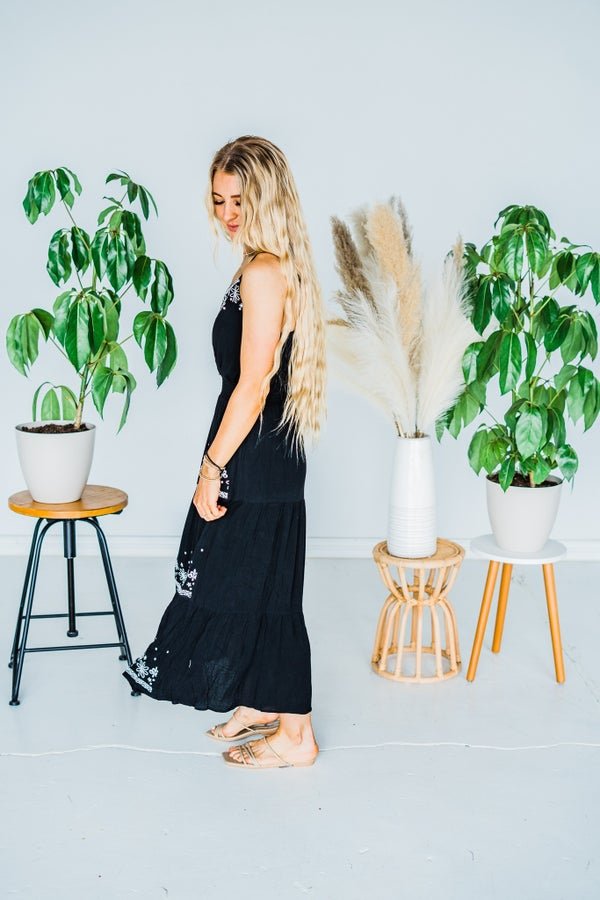 Black Embroidered Maxi Dress - Whiskey Skies - ANDREE BY UNIT