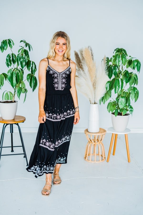 Black Embroidered Maxi Dress - Whiskey Skies - ANDREE BY UNIT