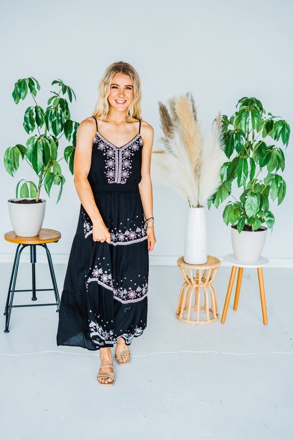 Black Embroidered Maxi Dress - Whiskey Skies - ANDREE BY UNIT